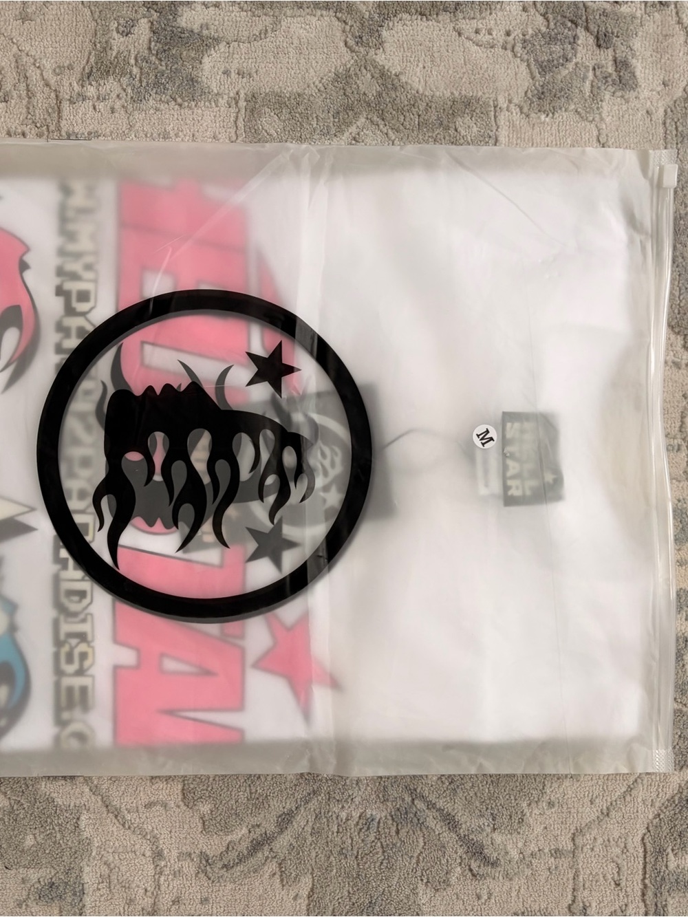 White Short-Sleeve Kids Tee with Black Flame Emblem - Brand Unspecified